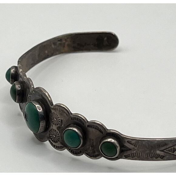Vintage Native American Sterling Silver Turquoise Cuff Bracelet - Picture 2 of 6